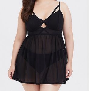 NWOT• Torrid •Size 1 •Black Mesh Strappy Babydoll